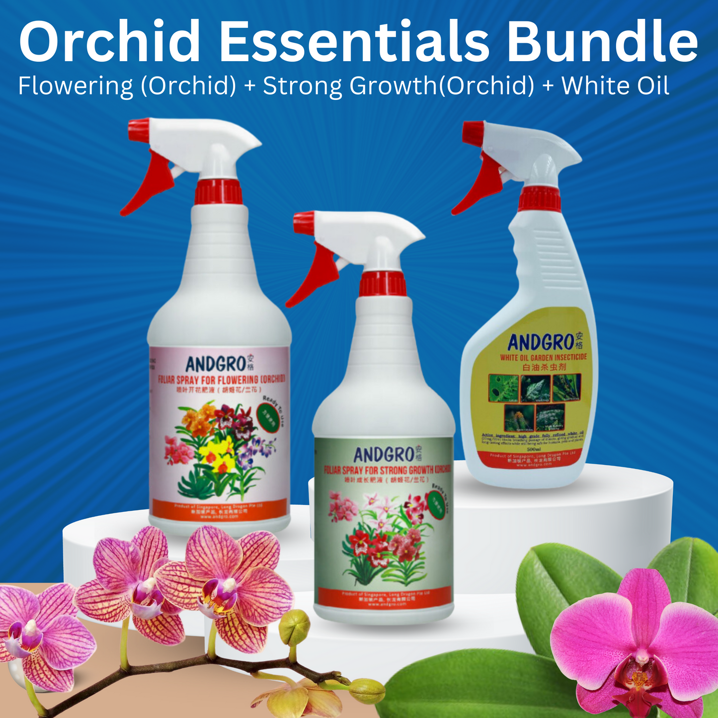 Spray for Flowering (Orchid) &  Spray for Strong Growth(Orchid) & White Oil